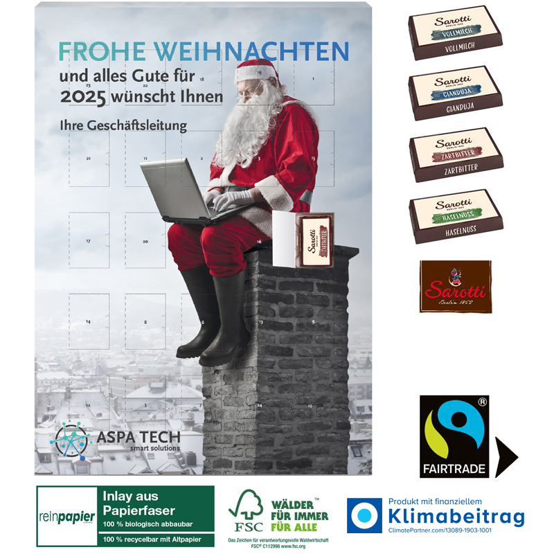 Wand-Adventskalender Organic mit Fairtrade-Kakao, inkl. 4-farbigem Druck Wand-Adventskalender Organic mit Fairtrade-Kakao, inkl. 4-farbigem Druck