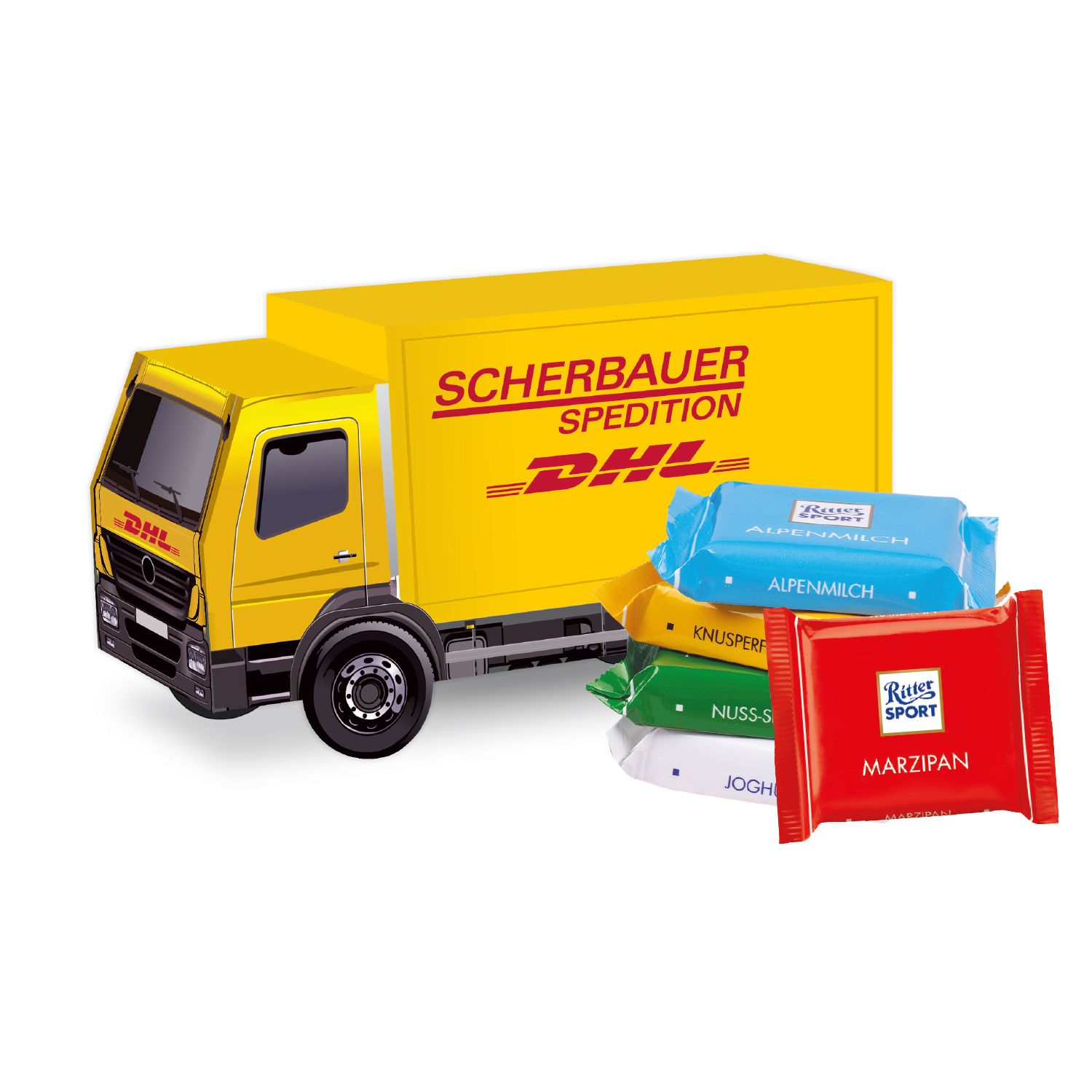 3D Präsent LKW Ritter SPORT Minis, inkl. 4-farbigem Druck 3D Präsent LKW Ritter SPORT Minis, inkl. 4-farbigem Druck