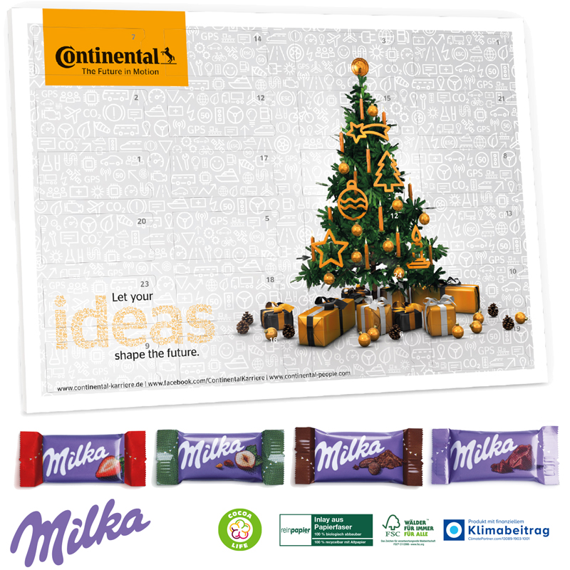 Tisch-Adventskalender Organic mit Milka Mix, inkl. 4-farbigem Druck