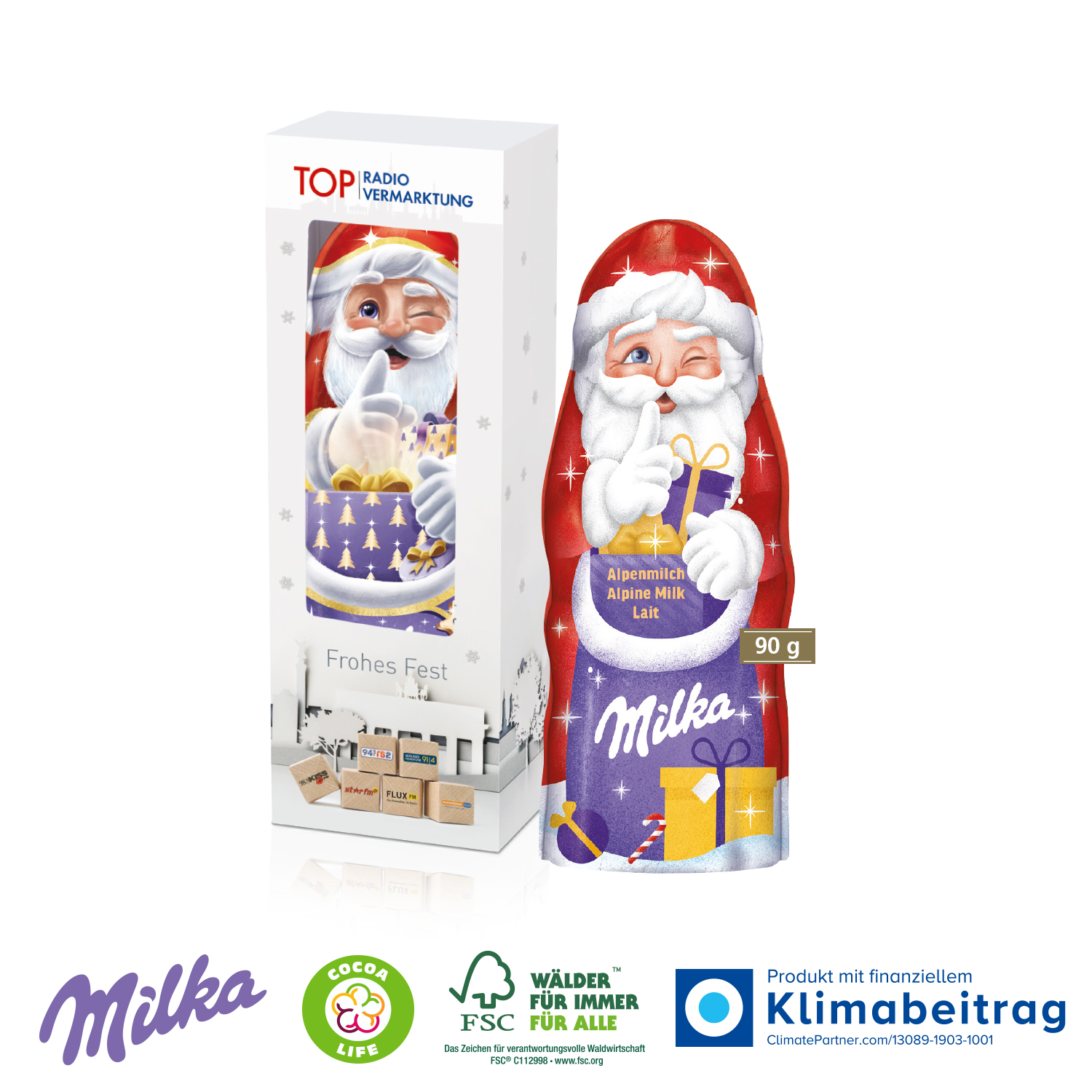 Milka Weihnachtsmann 90 g, inkl. 4-farbigem Druck