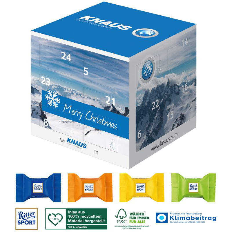 Adventskalender Cube mit Ritter SPORT Schokowürfel, inkl. 4-farbigem Druck