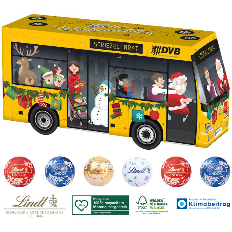 3D Adventskalender Lindt Bus, inkl. 4-farbigem Druck