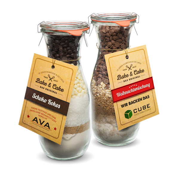 Bake & Cake Backmischung im Glas, inkl. 4-farbigem Druck