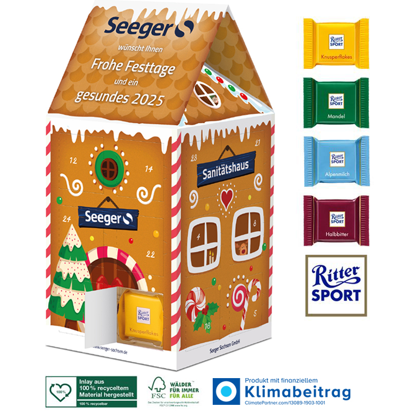 Adventskalender Haus XL mit Ritter SPORT, inkl. 4-farbigem Druck