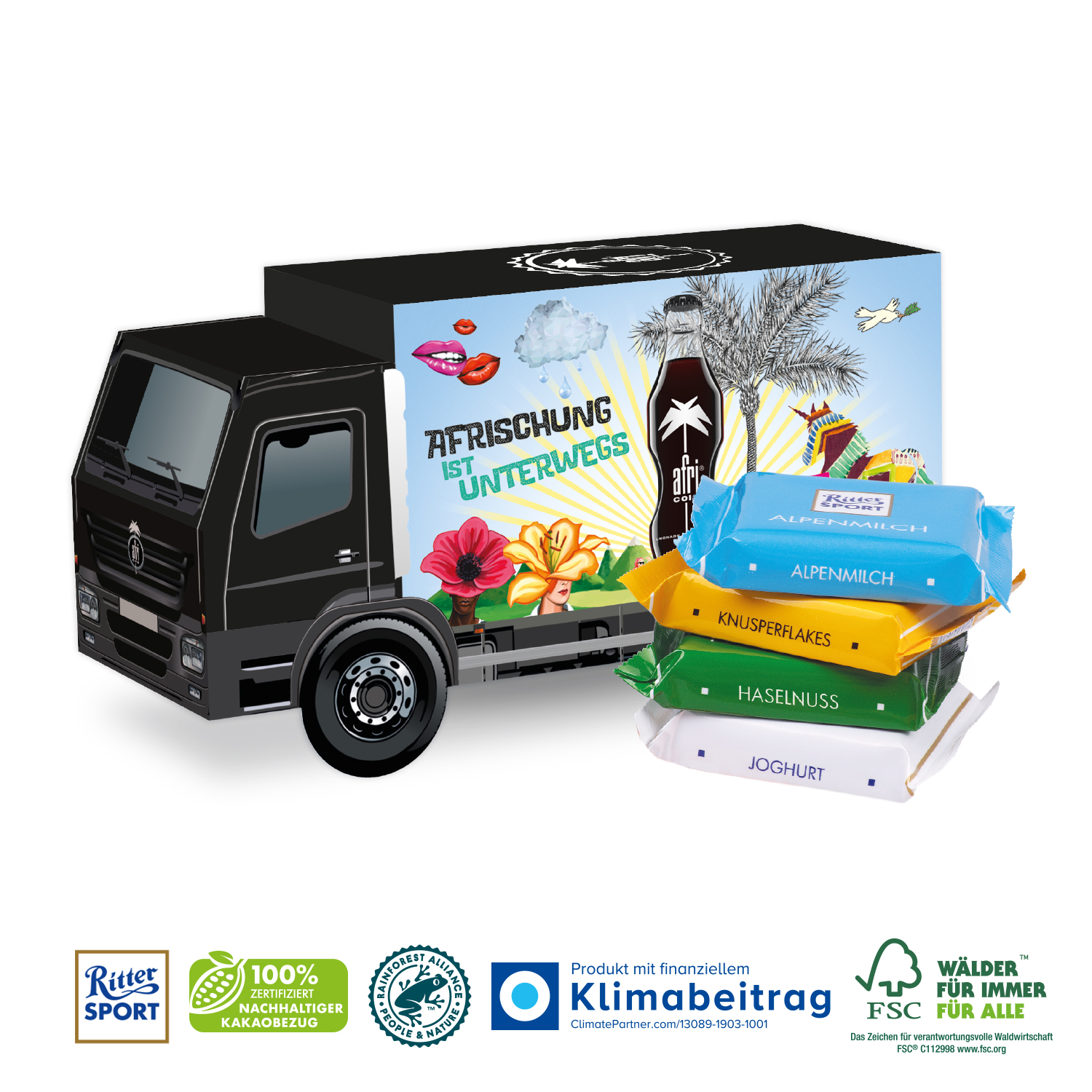 3D Präsent LKW Ritter SPORT Minis, inkl. 4-farbigem Druck 3D Präsent LKW Ritter SPORT Minis, inkl. 4-farbigem Druck