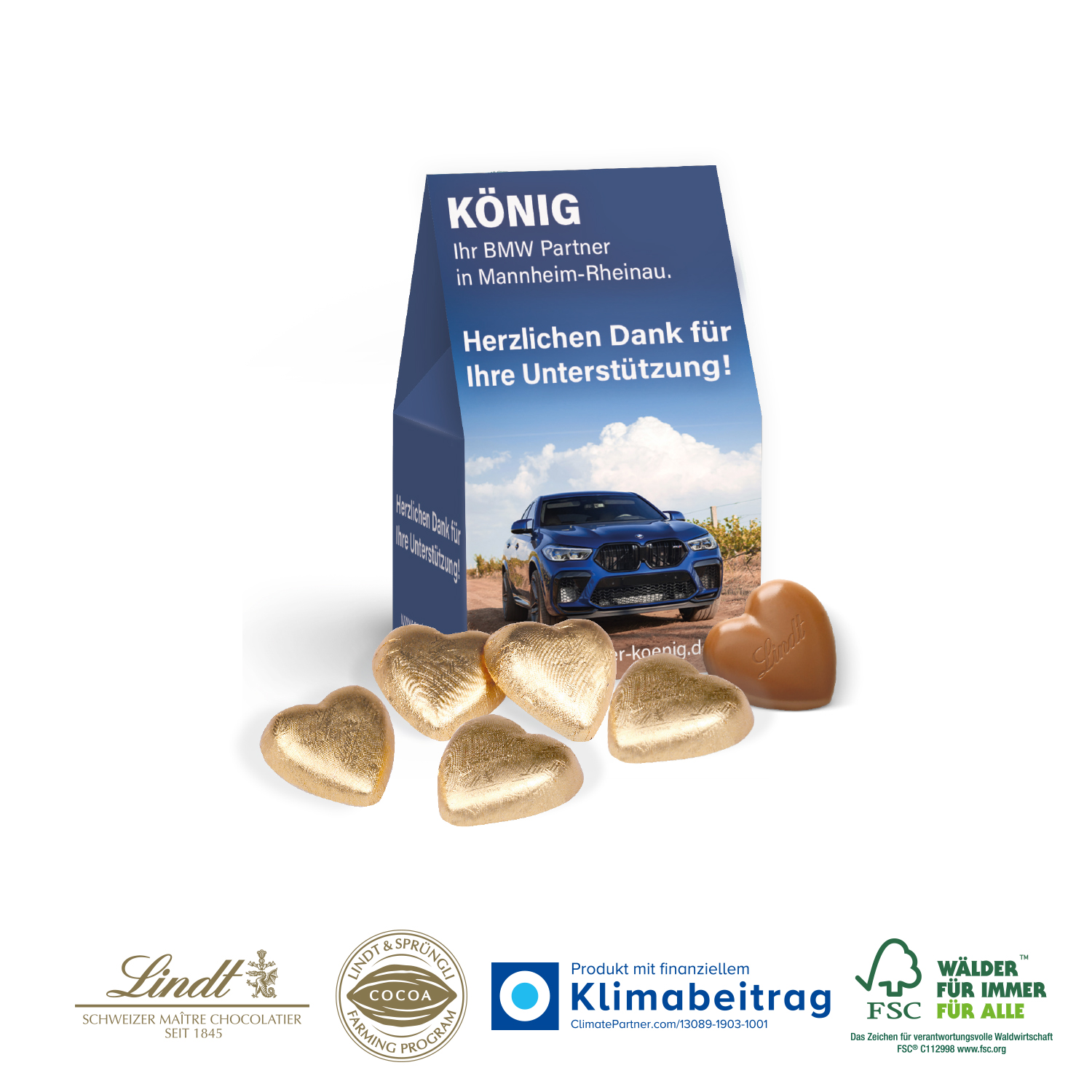 Businesspräsent Selection Mini Lindt Schokoherzen, inkl. 4-farbigem Druck