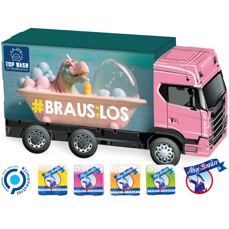 Adventskalender LKW mit Ahoj Brause Brocken, inkl. 4-farbigem Druck
