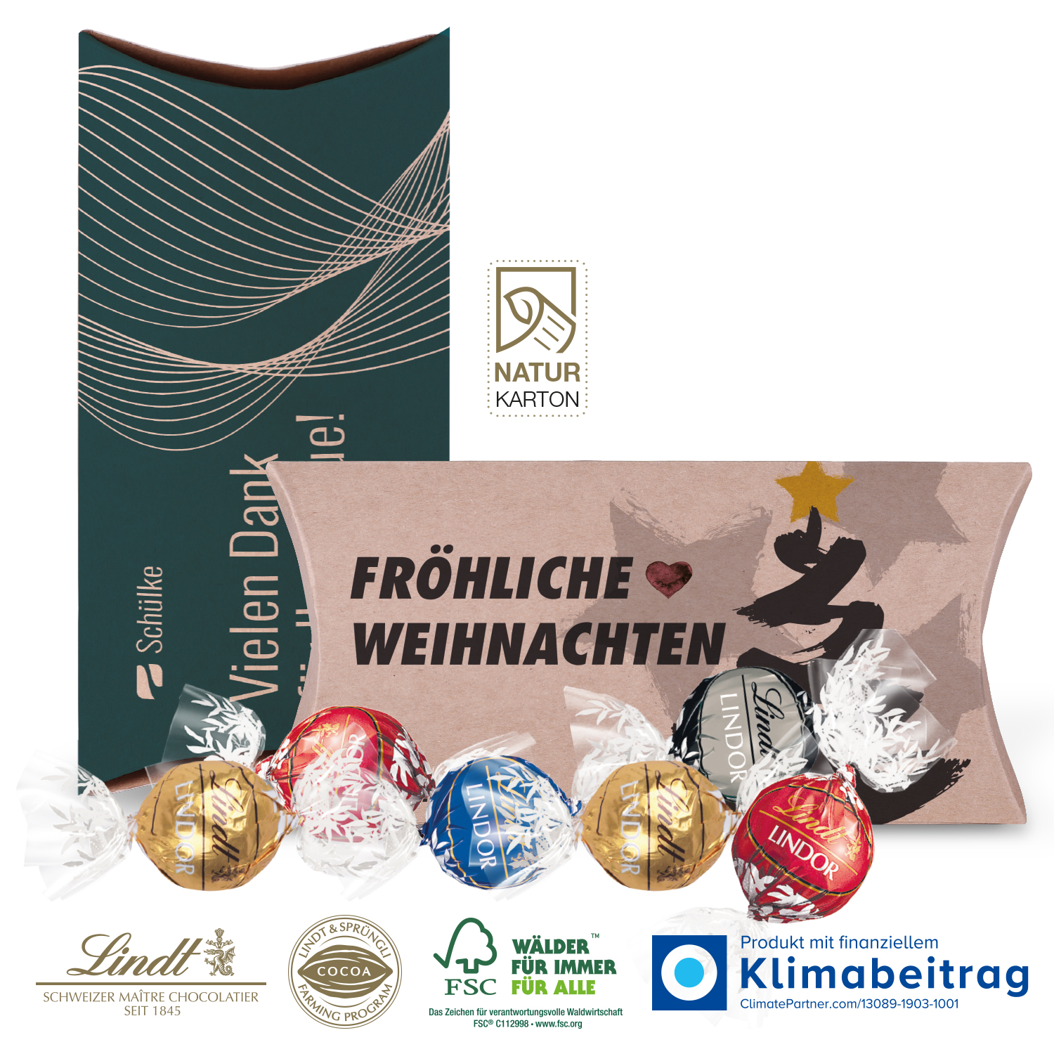 Kissenverpackung „Creative“ mit Lindt Lindor, inkl. 4-farbigem Druck Kissenverpackung „Creative“ mit Lindt Lindor, inkl. 4-farbigem Druck