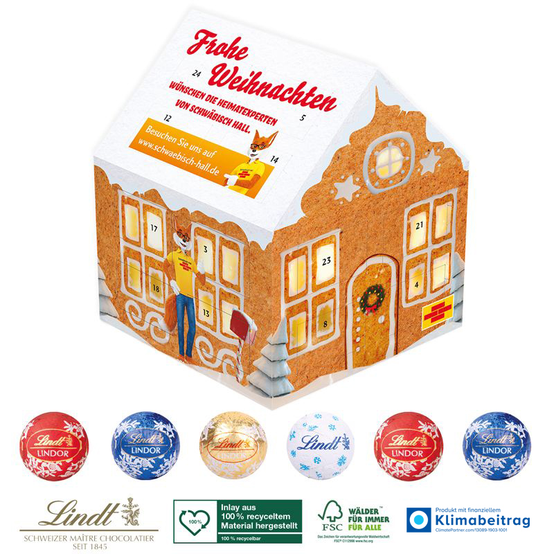 Adventskalender Lindt Weihnachtshaus, inkl. 4-farbigem Druck Adventskalender Lindt Weihnachtshaus, inkl. 4-farbigem Druck