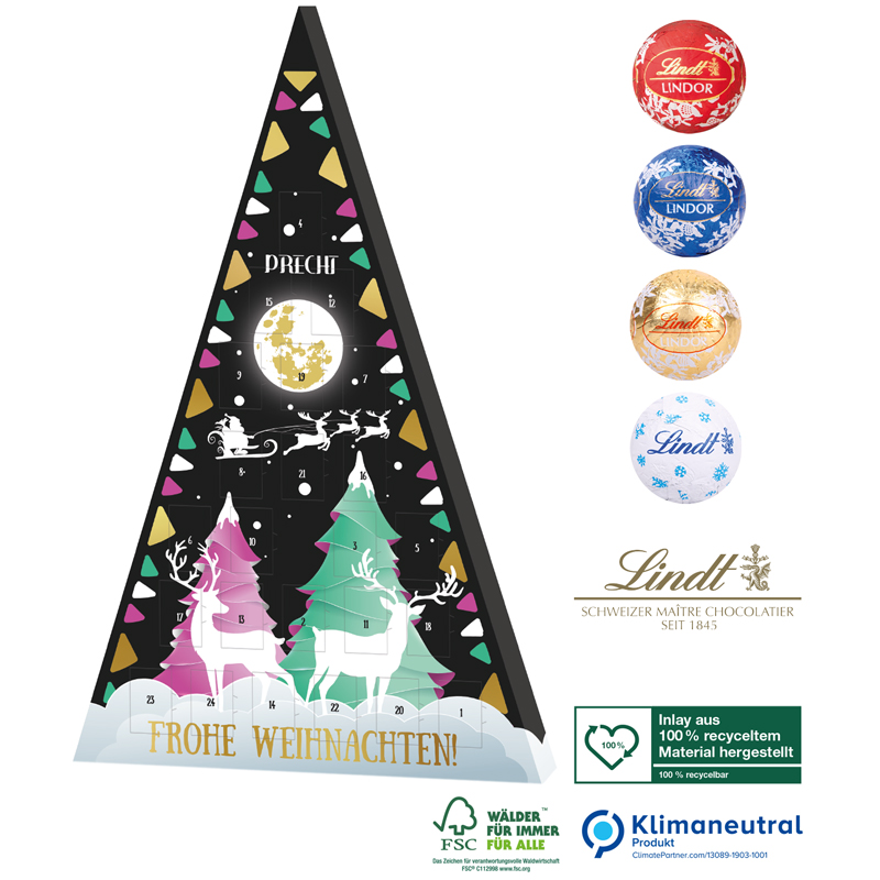Adventskalender Lindt Weihnachtsbaum, inkl. 4-farbigem Druck Adventskalender Lindt Weihnachtsbaum, inkl. 4-farbigem Druck