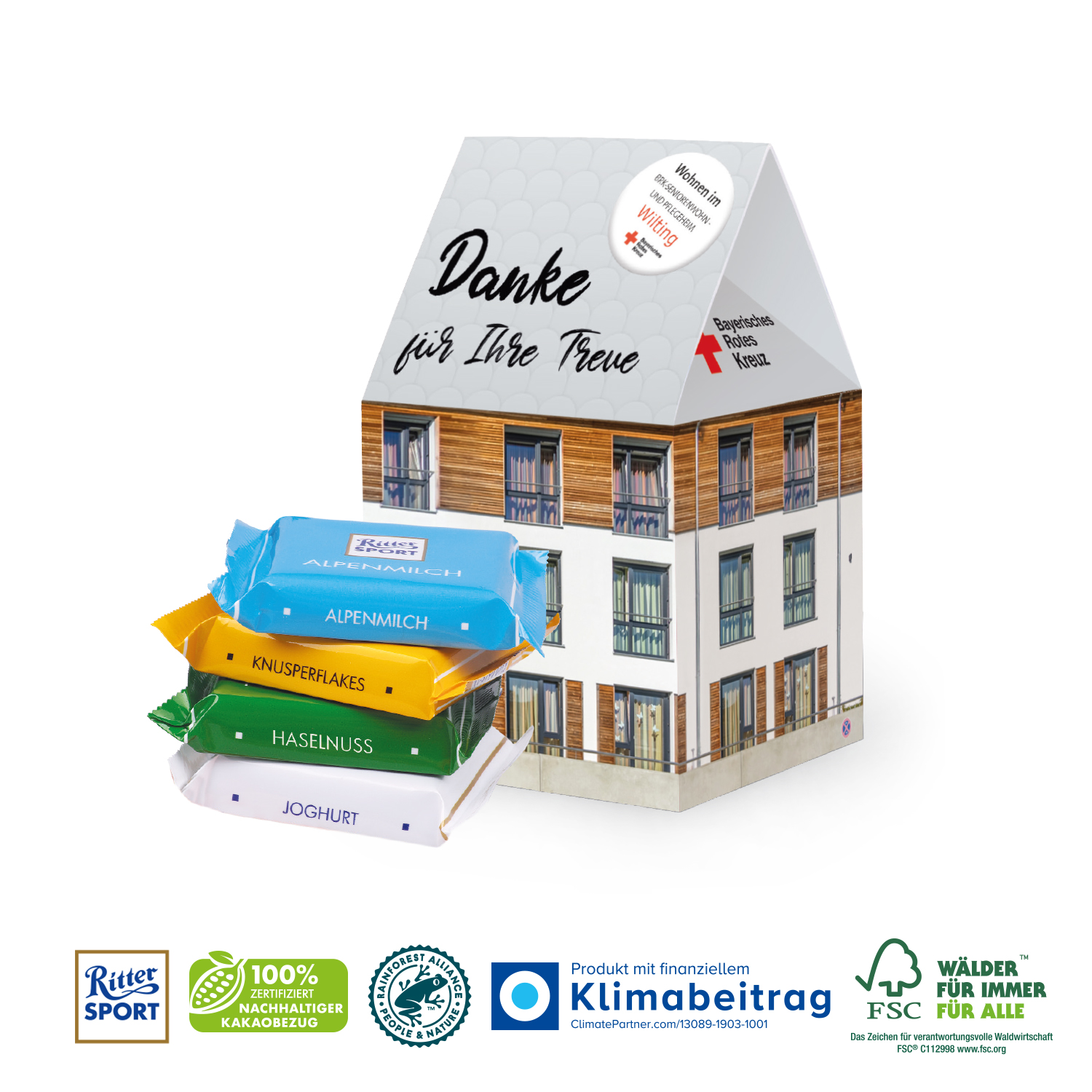 3D Präsent Haus Ritter SPORT Mini´s, inkl. 4-farbigem Druck