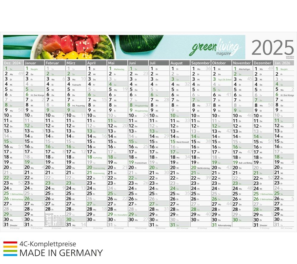 Wandplaner Horizont green+blue, inkl. 4-farbigem Digitaldruck