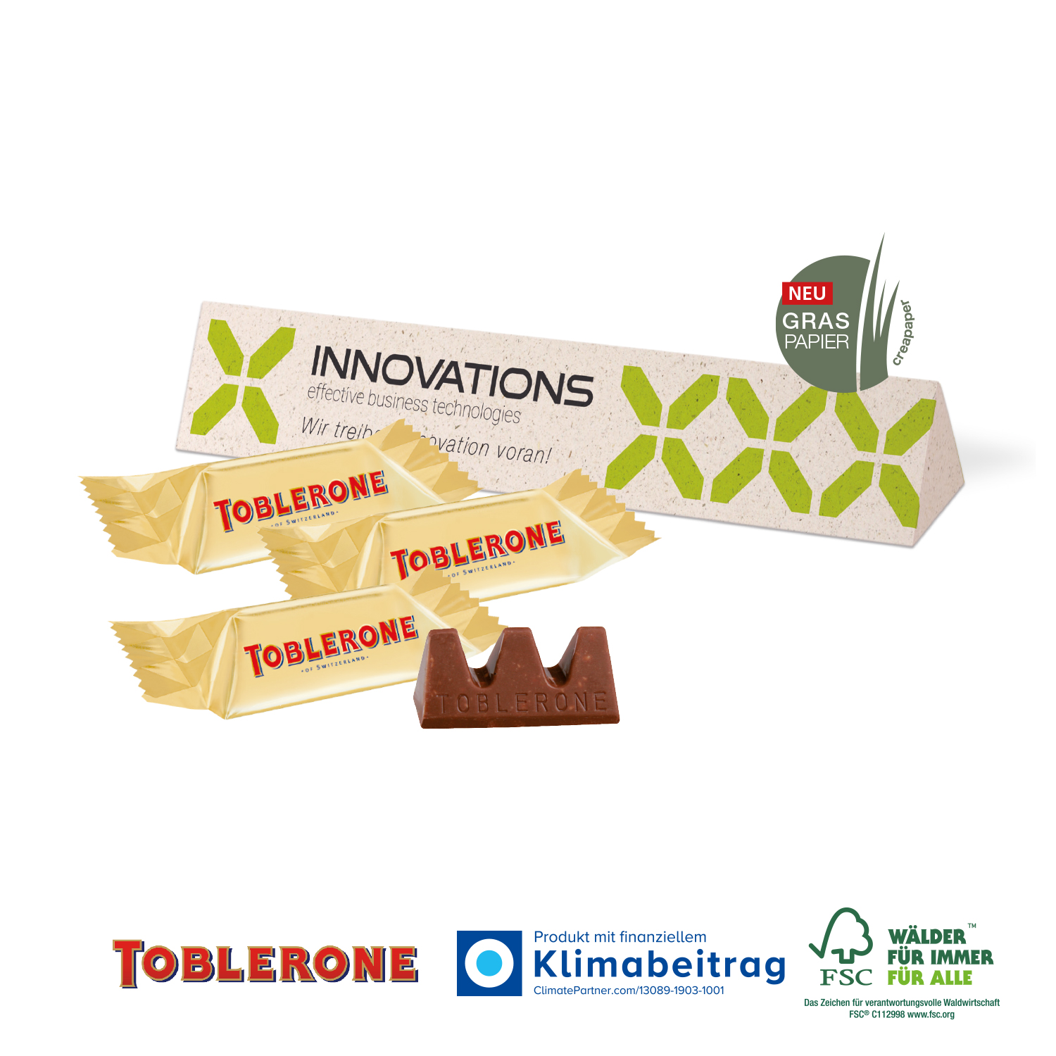 TOBLERONE Mini 3er Milch im Werbeschuber, inkl. 4-farbigem Druck TOBLERONE Mini 3er Milch im Werbeschuber, inkl. 4-farbigem Druck