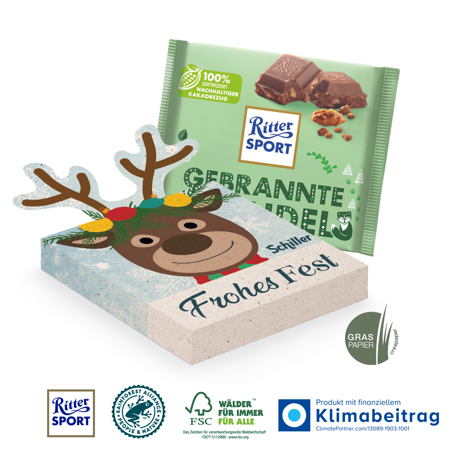 Schokotafel Ritter SPORT „Rentier“ 100 g, inkl. 4-farbigem Druck Schokotafel Ritter SPORT „Rentier“ 100 g, inkl. 4-farbigem Druck