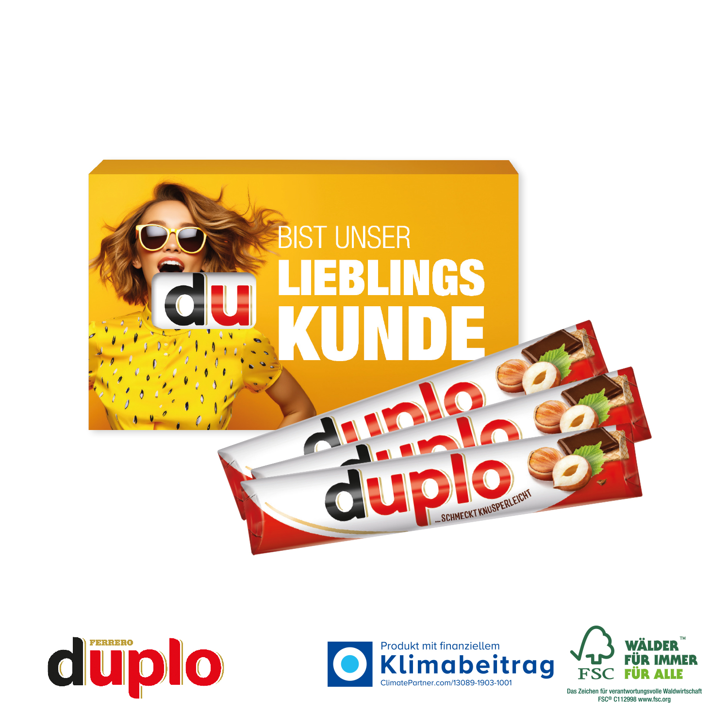 Duplo 3 Stück in Werbekartonage, inkl. 4-farbigem Druck Duplo 3 Stück in Werbekartonage, inkl. 4-farbigem Druck