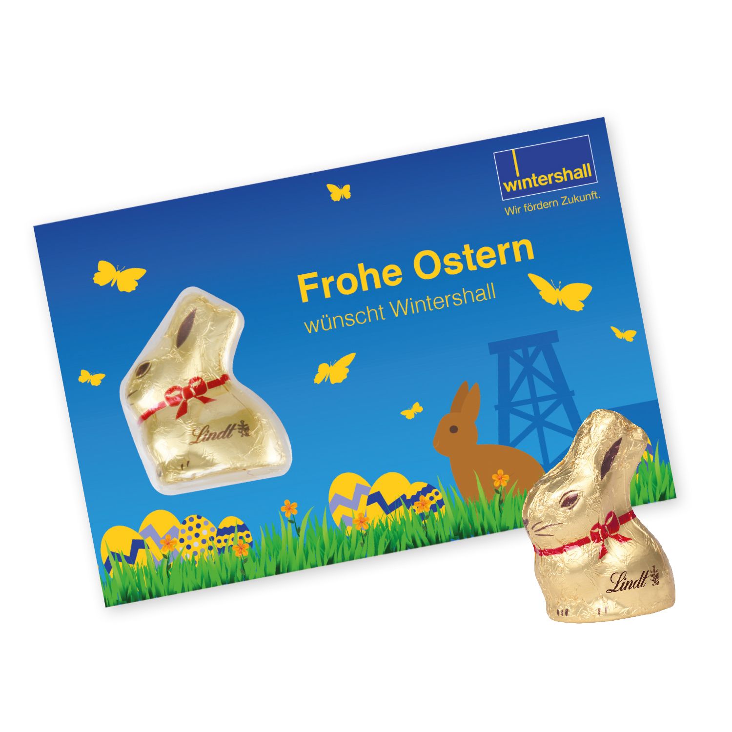 Promotion-Card mit Goldhase von Lindt, inkl. 4-farbigem Druck Promotion-Card mit Goldhase von Lindt, inkl. 4-farbigem Druck