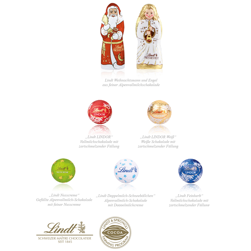 Wand-Adventskalender Organic Gourmet Edition Lindt Minis mit Weihnachtsmann + Engel, inkl. 4-farbigem Druck Wand-Adventskalender Organic Gourmet Edition Lindt Minis mit Weihnachtsmann + Engel, inkl. 4-farbigem Druck