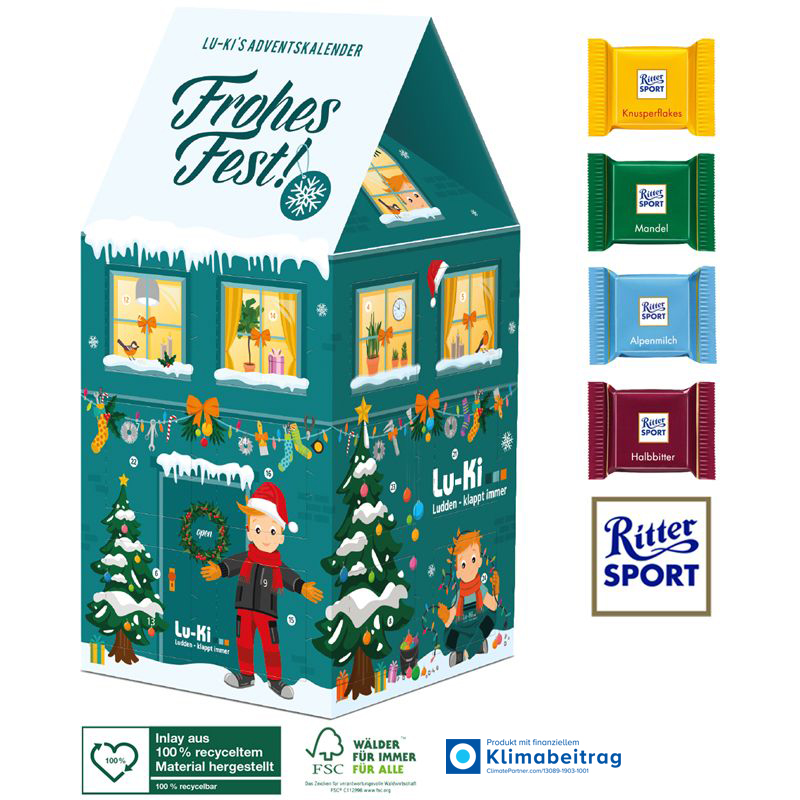 Adventskalender Haus XL mit Ritter SPORT, inkl. 4-farbigem Druck Adventskalender Haus XL mit Ritter SPORT, inkl. 4-farbigem Druck