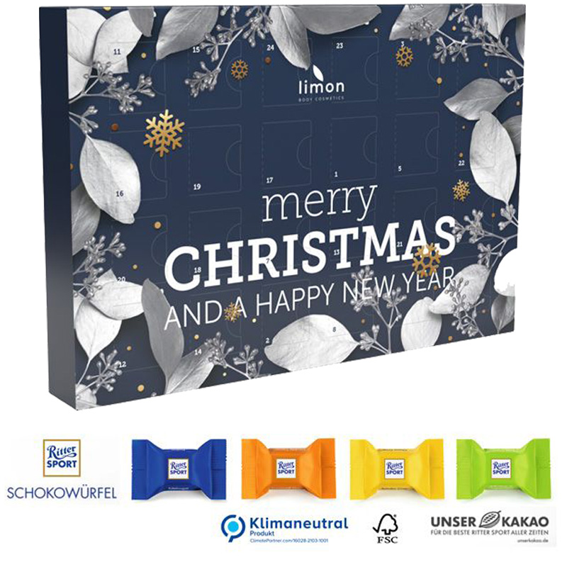 Adventskalender Multi Eco RITTER SPORT Schokowürfel (Komplett aus Papier), inkl. 4-farbigem Druck