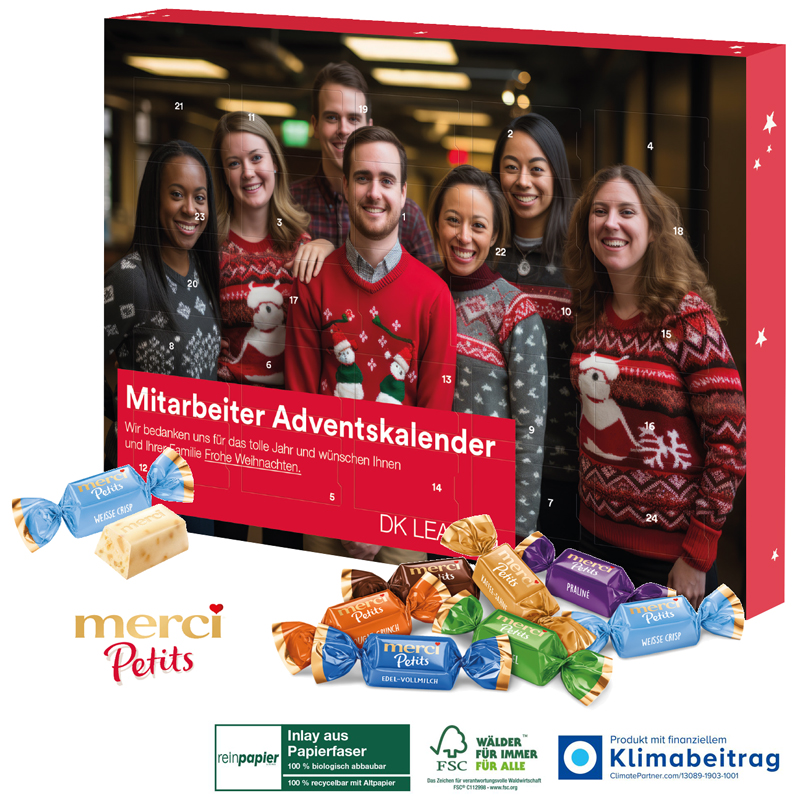 Adventskalender mit Merci Petits Inlay aus Papierfaser, inkl. 4-farbigem Druck