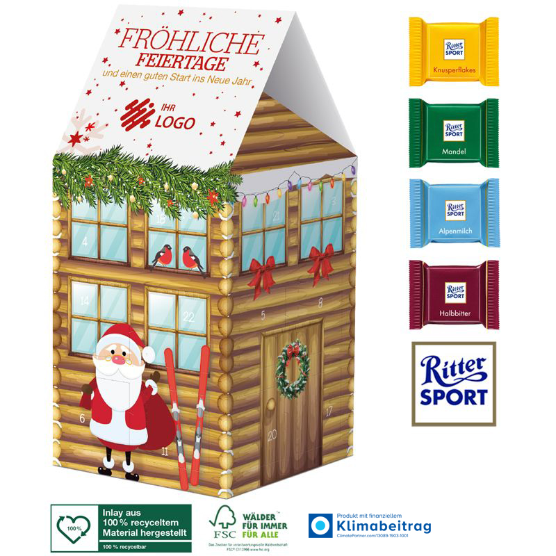 Adventskalender Haus XL mit Ritter SPORT, inkl. 4-farbigem Druck Adventskalender Haus XL mit Ritter SPORT, inkl. 4-farbigem Druck