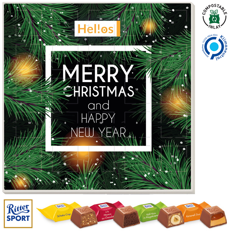 Adventskalender quadratisch Ritter SPORT Schokowürfel, inkl. 4-farbigem Druck
