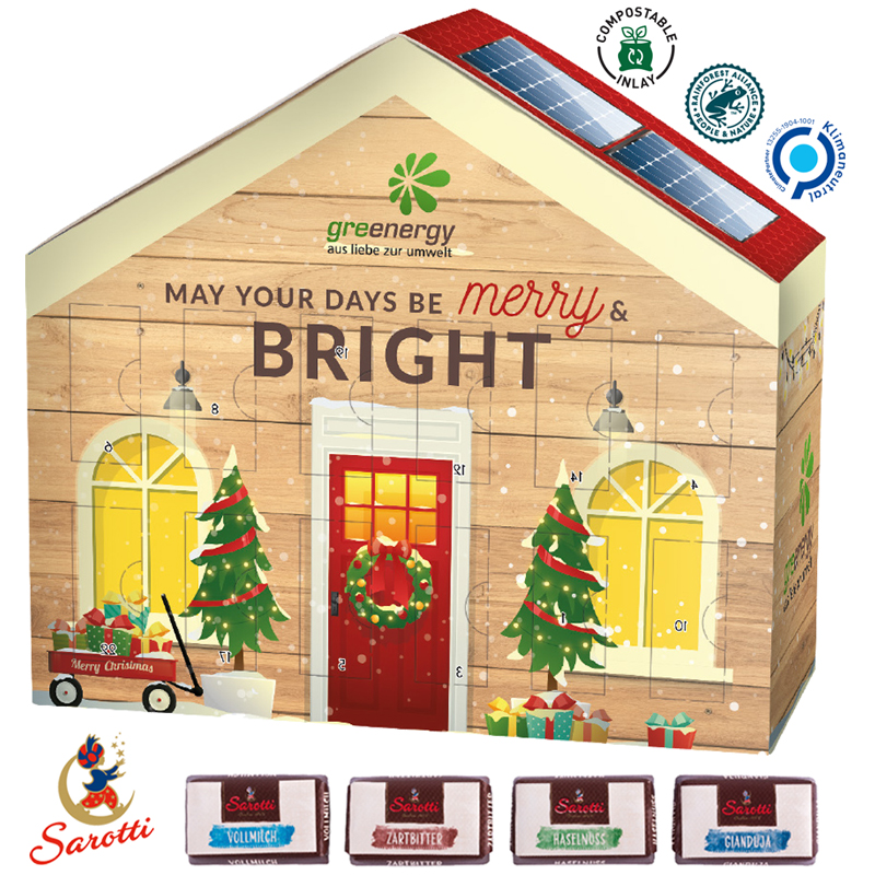 Adventskalender Haus mit Sarotti, inkl. 4-farbigem Druck