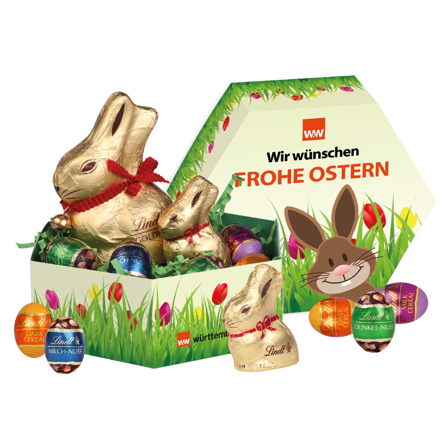 1 Großes Premium-Osternest mit Schokolade von Lindt, inkl. 4-farbigem Druck