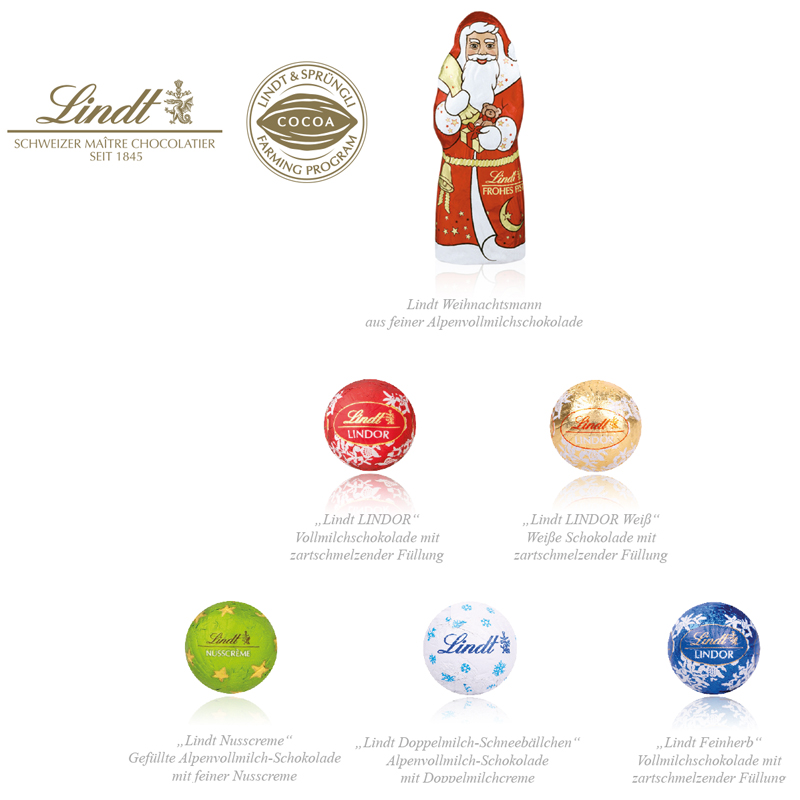 Adventskalender Cube mit Lindt Minis und Weihnachtsmann , inkl. 4-farbigem Druck Adventskalender Cube mit Lindt Minis und Weihnachtsmann , inkl. 4-farbigem Druck