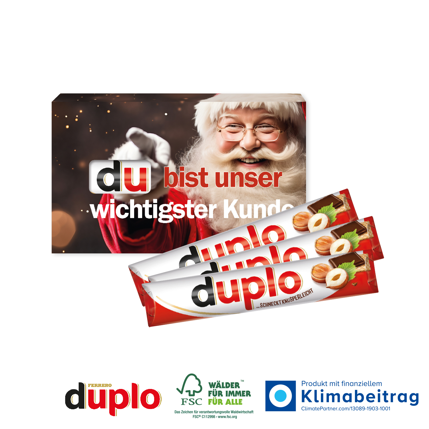 Duplo 3 Stück in Werbekartonage, inkl. 4-farbigem Druck Duplo 3 Stück in Werbekartonage, inkl. 4-farbigem Druck
