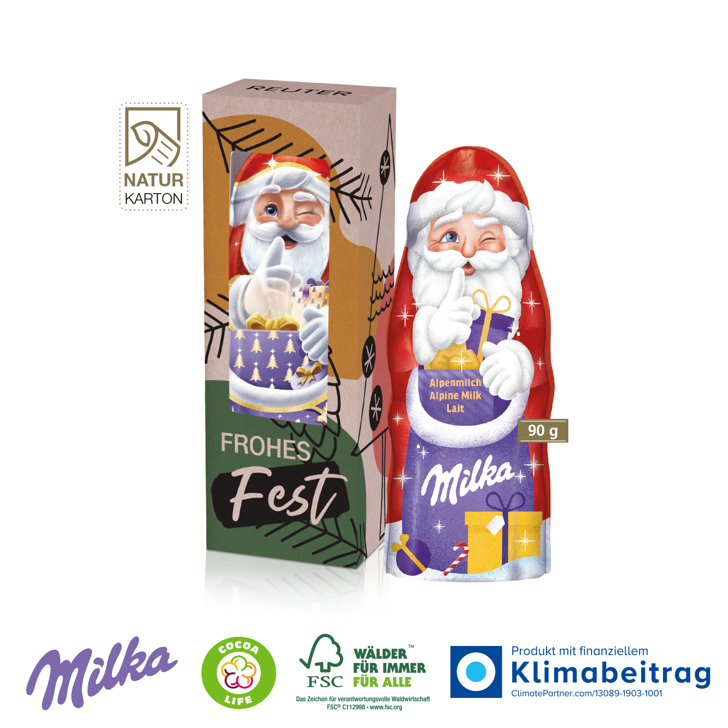 Milka Weihnachtsmann 90 g, inkl. 4-farbigem Druck