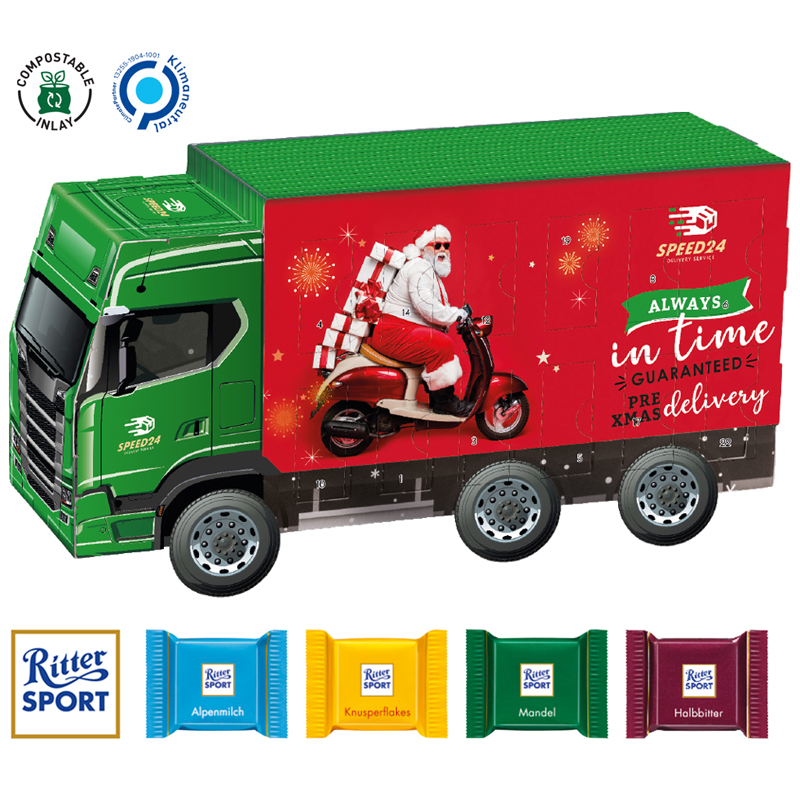 Adventskalender LKW mit Ritter SPORT, inkl. 4-farbigem Druck