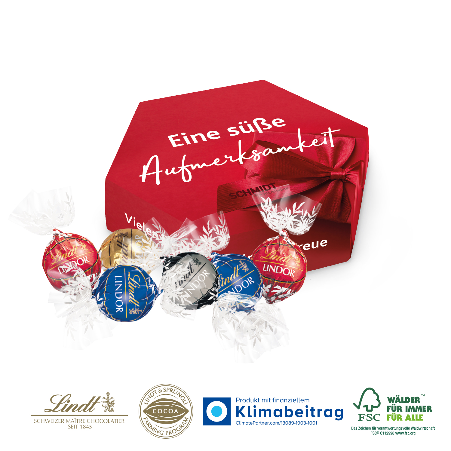 Süße Präsentbox Maxi mit Lindt Lindor Kugeln, inkl. 4-farbigem Druck Süße Präsentbox Maxi mit Lindt Lindor Kugeln, inkl. 4-farbigem Druck
